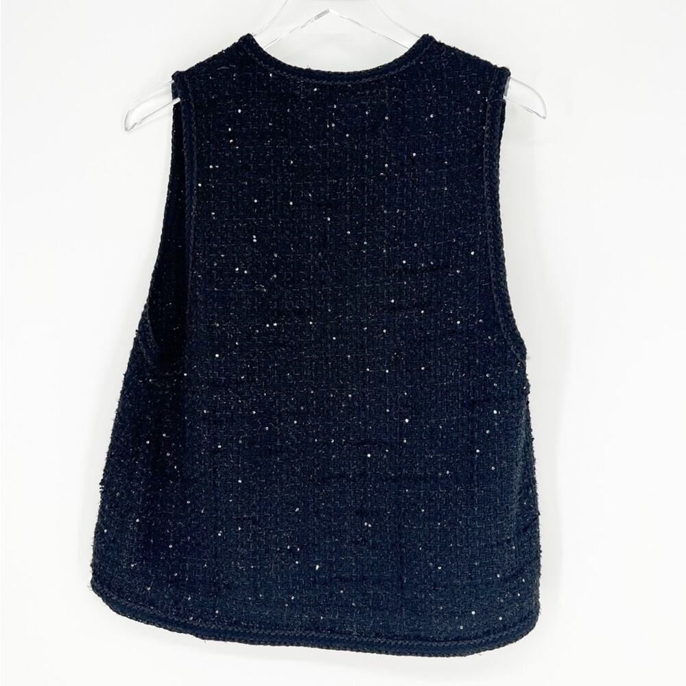 MAJE V-Neck Tweed Sequin Tank Top Women's Size 1 (S) Black Quiet Luxury - Picture 3 of 7